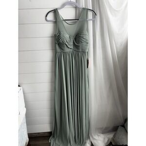 NWT Birdy‎ Grey Sage Green Pleated Bridesmaid  Women's Dress Size Small 0436